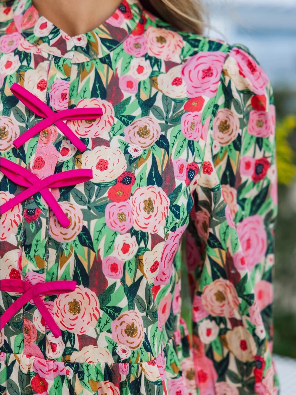 Shop the Mint | Floral Pink & Green Tie-Front Dress - Picture 3 of 10